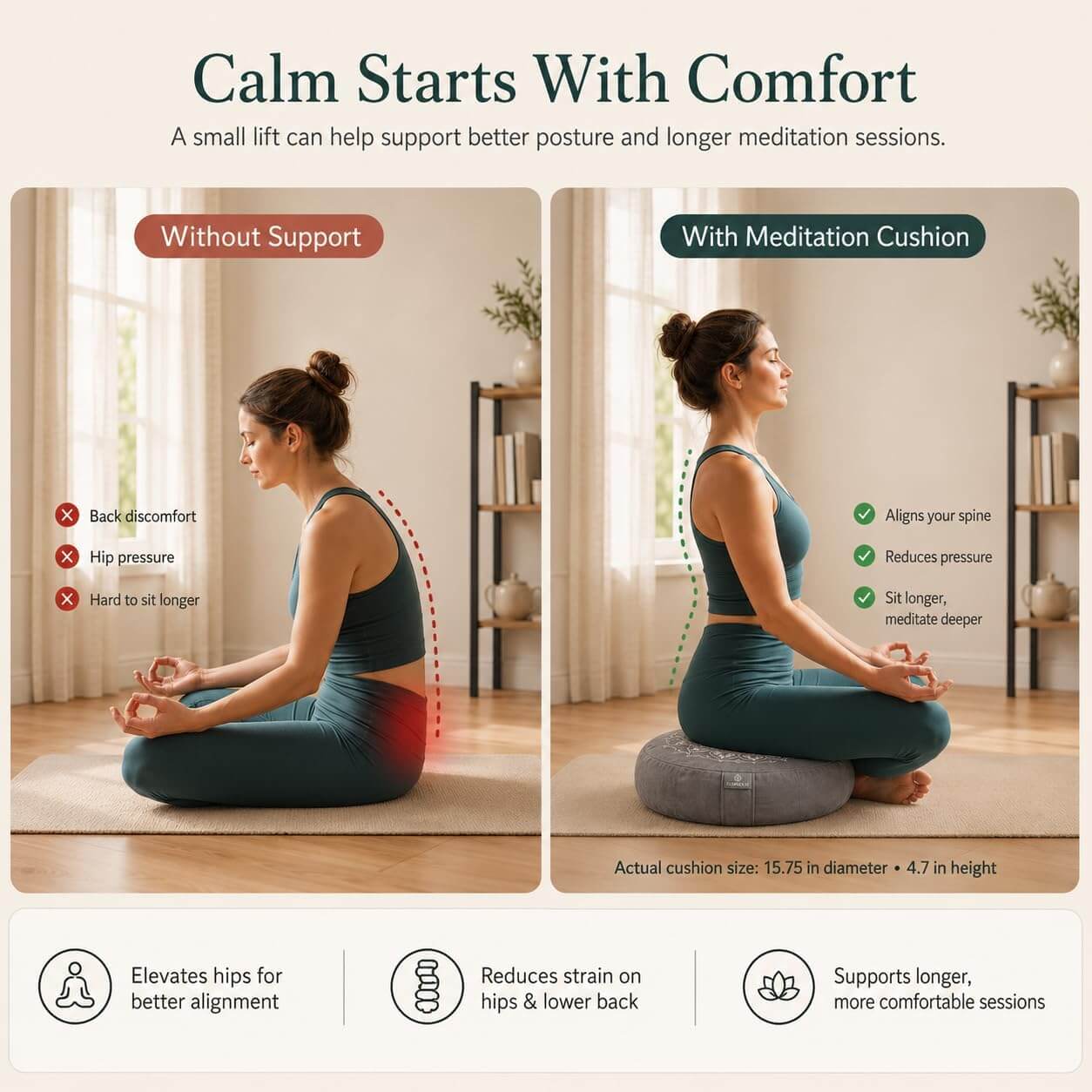 Comfortable meditation cushion designed for daily mindfulness and relaxation