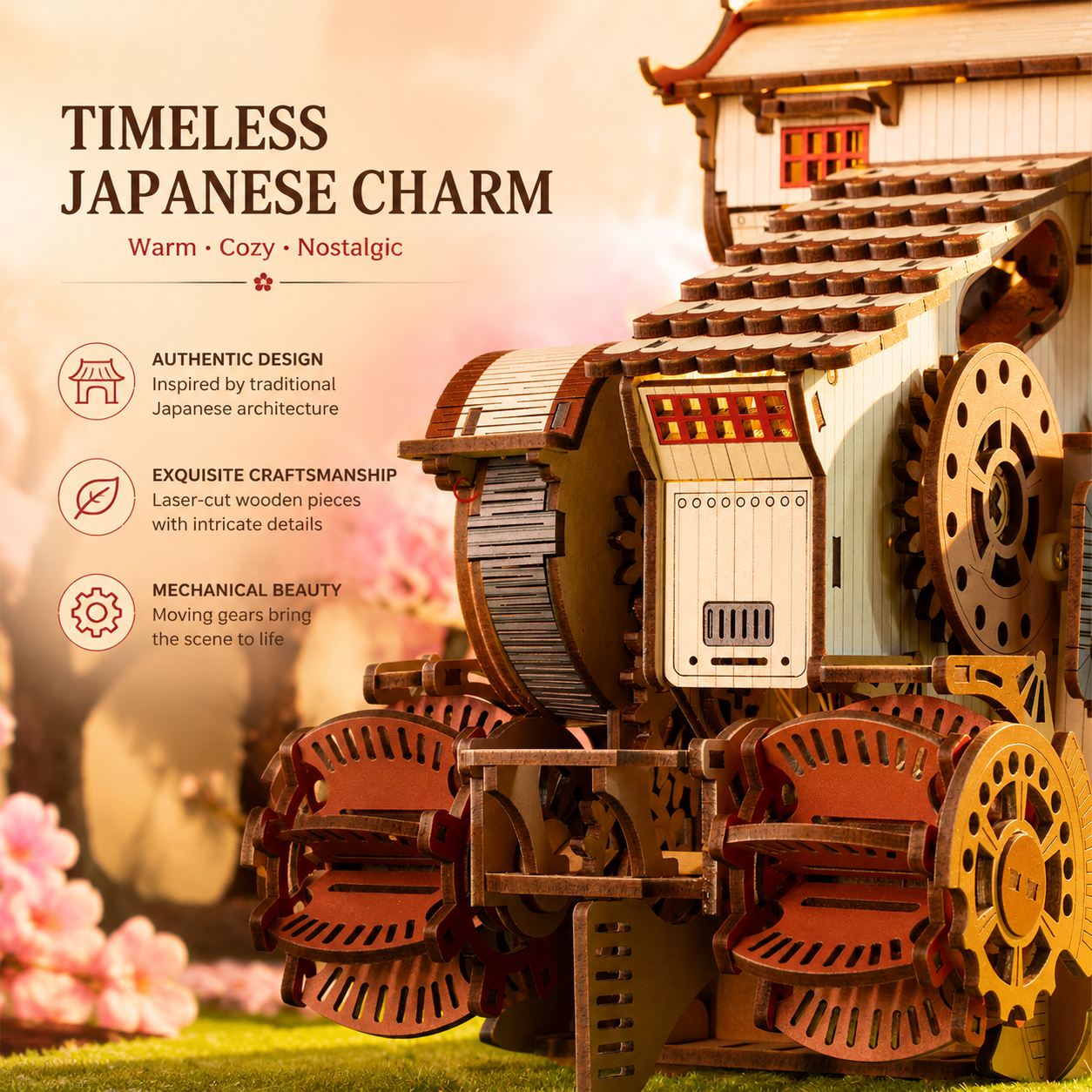 Japanese Sushi Shop Miniature House – DIY Mechanical Wooden Model with LED Lights & Music