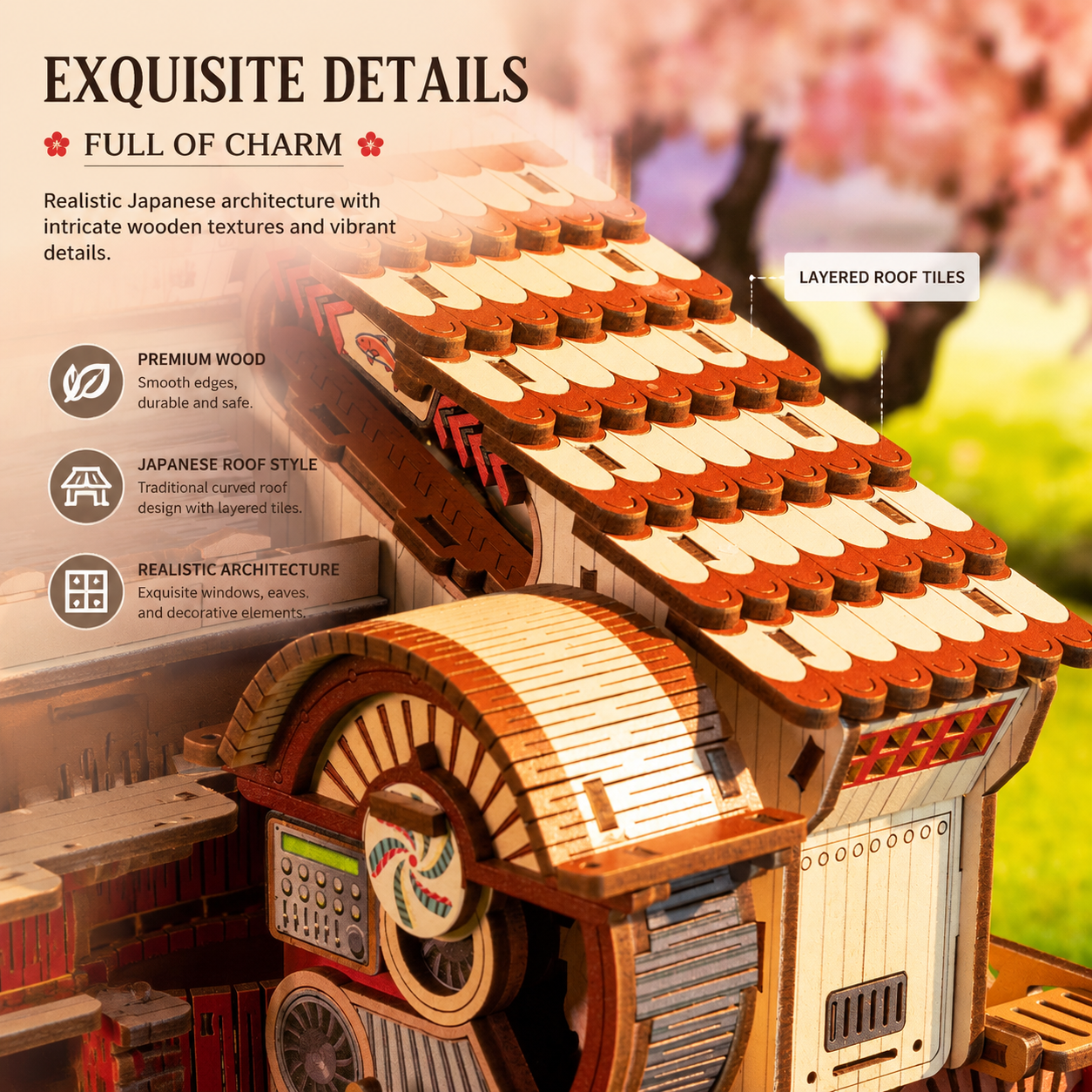 Japanese Sushi Shop Miniature House – DIY Mechanical Wooden Model with LED Lights & Music