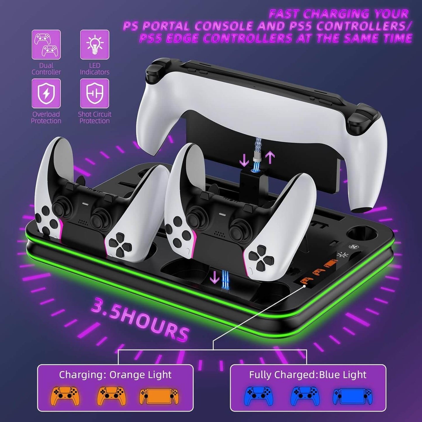 Cooling & Charging Stand Compatible with PS5 Slim, Disc & Digital, with Magnetic Charger for PS Portal