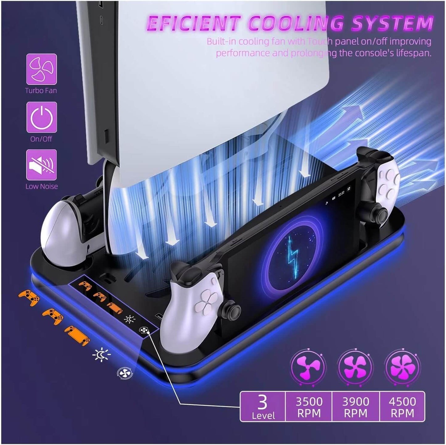 Cooling & Charging Stand Compatible with PS5 Slim, Disc & Digital, with Magnetic Charger for PS Portal