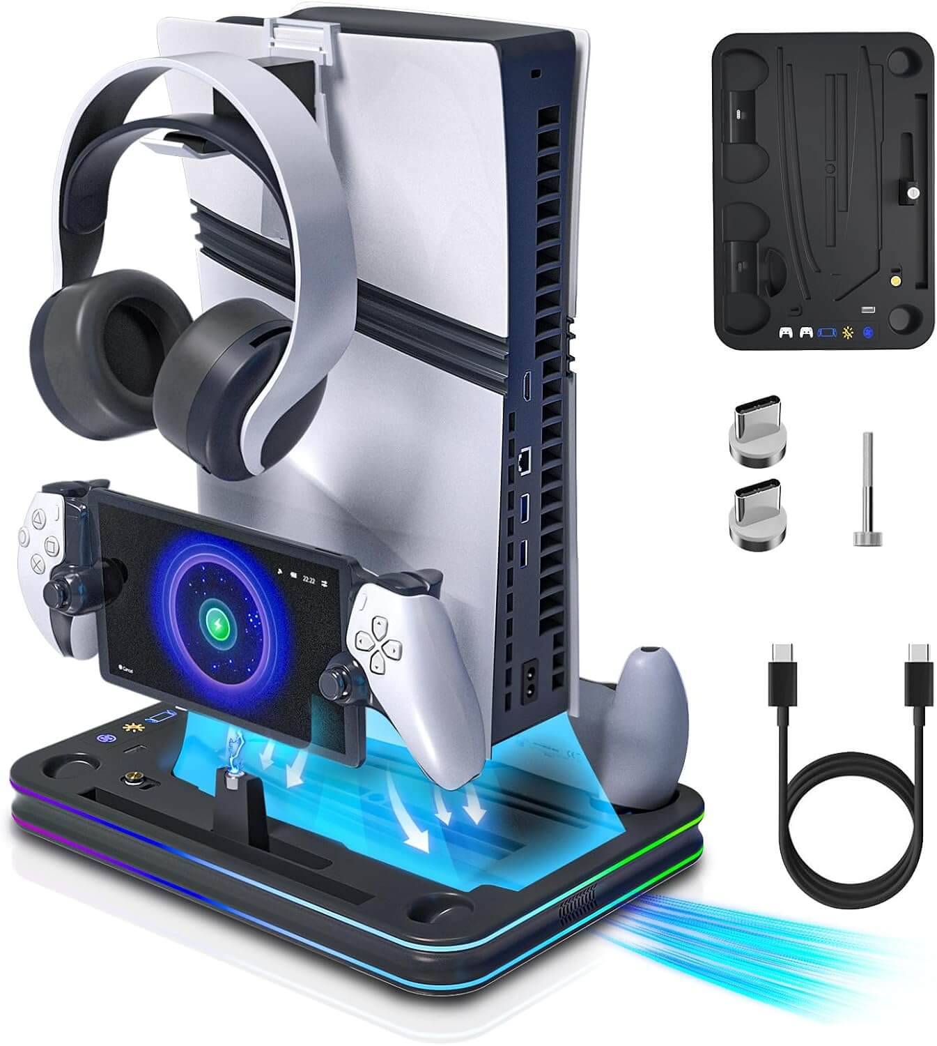 Cooling & Charging Stand Compatible with PS5 Slim, Disc & Digital, with Magnetic Charger for PS Portal