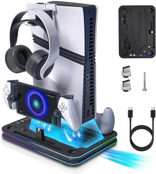 Cooling & Charging Stand Compatible with PS5 Slim, Disc & Digital, with Magnetic Charger for PS Portal