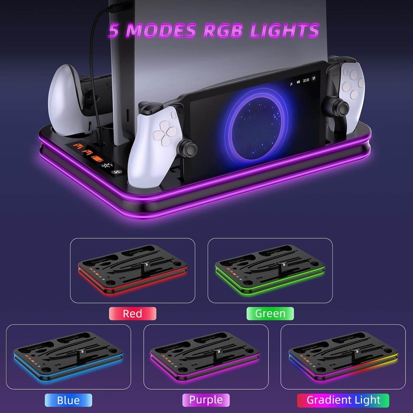 Cooling & Charging Stand Compatible with PS5 Slim, Disc & Digital, with Magnetic Charger for PS Portal