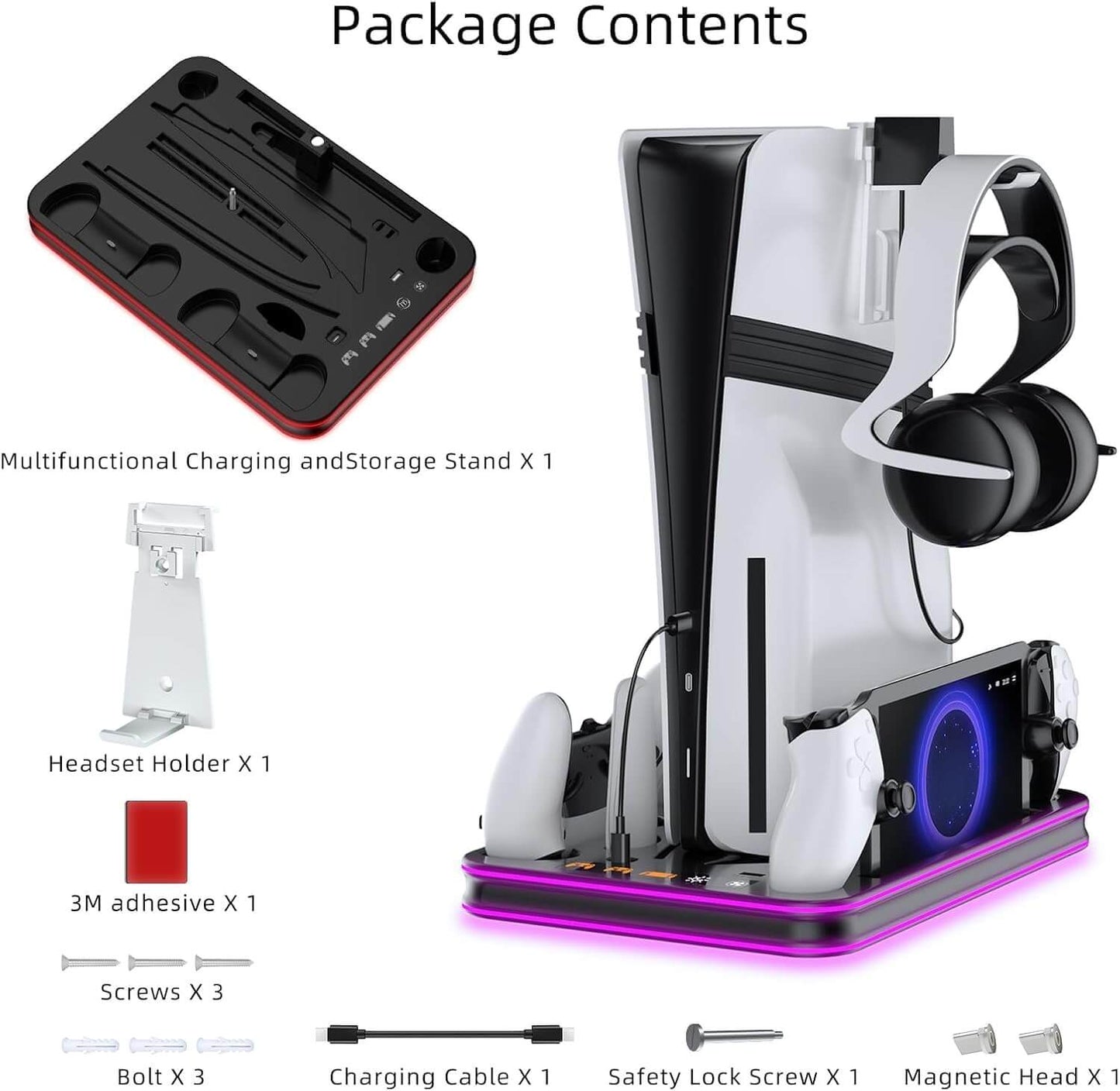 Cooling & Charging Stand Compatible with PS5 Slim, Disc & Digital, with Magnetic Charger for PS Portal