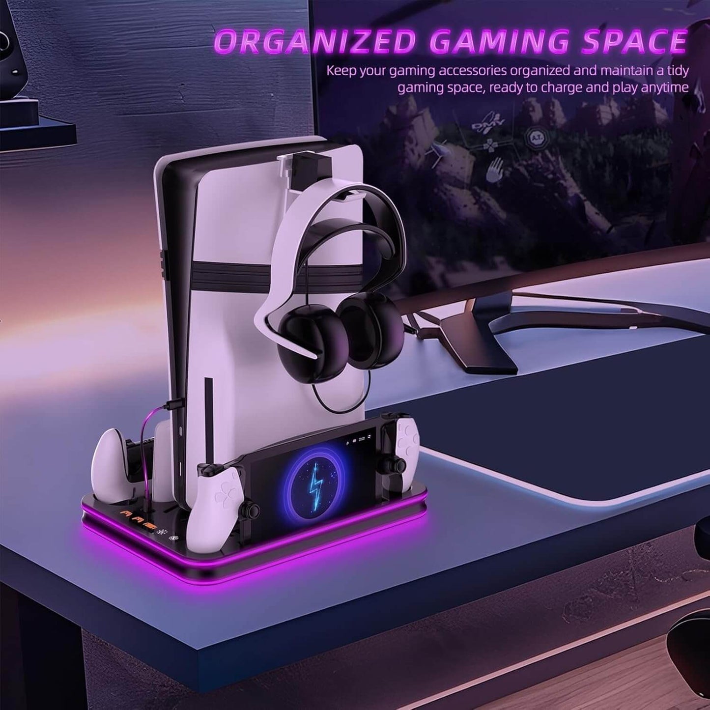 Cooling & Charging Stand Compatible with PS5 Slim, Disc & Digital, with Magnetic Charger for PS Portal