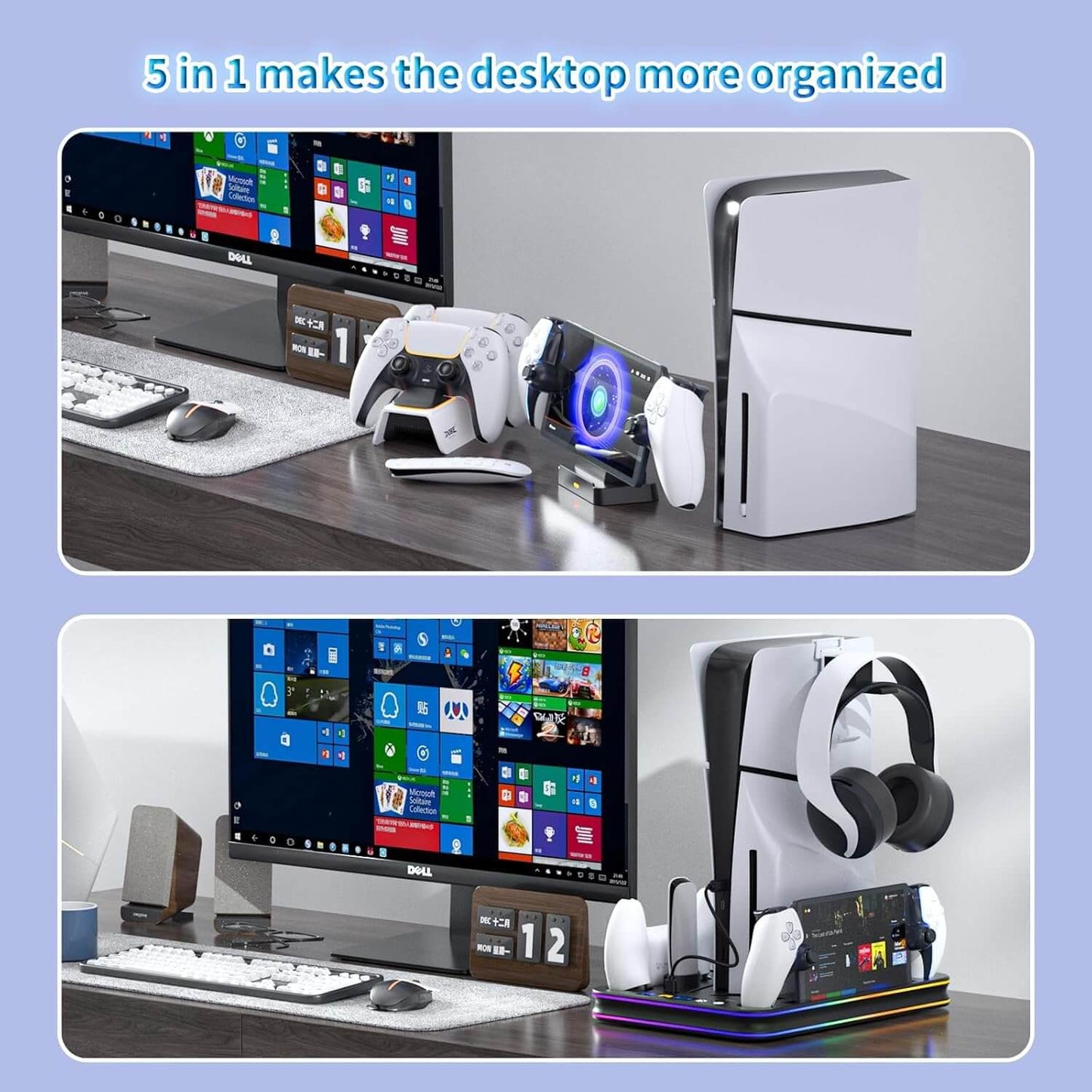 Cooling & Charging Stand Compatible with PS5 Slim, Disc & Digital, with Magnetic Charger for PS Portal